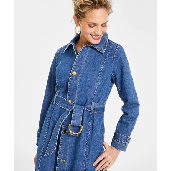 NWT I.N.C. Denim Belted Trench Coat - Picture 3 of 4